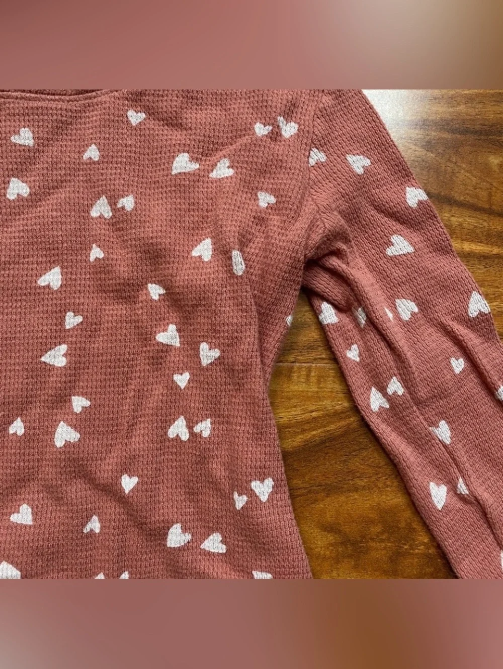 3/$25 Old Navy Toddler Mauve Hearts Thermal Long Sleeve Cotton Top Size 5T Girly